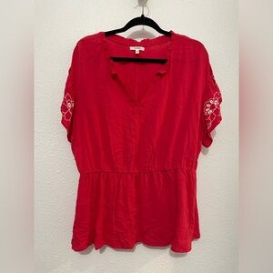 Maurices casual Red Blouse with Flower Floral Sleeves size 0X